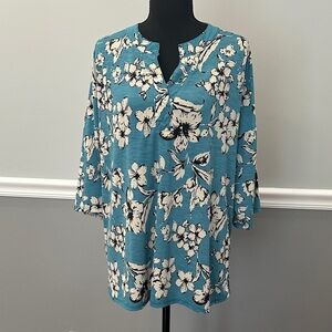 Sew In Love Teal Floral Blouse